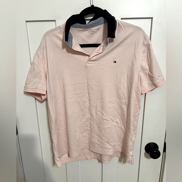 TOMMY HILFIGER Contrast Trim Short Sleeve Polo Shirt Men's Size L Pink - Picture 1 of 5
